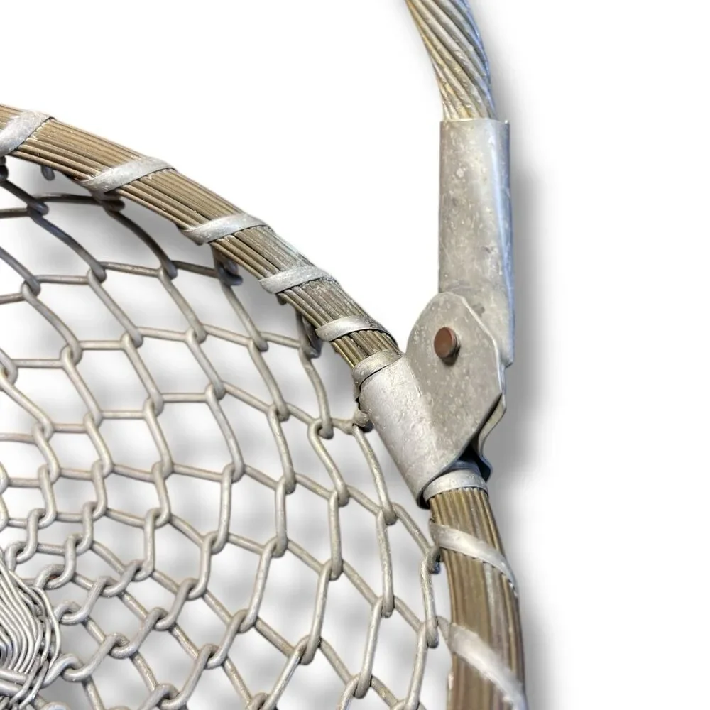 Round Vintage Metal Steel Woven Wire Basket With Hinged Handle Made In India